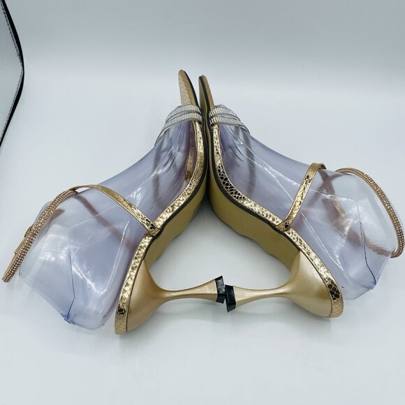 Heels Womens Size 10 Sandals Strappy Rhinestones Metallic Ankle Strap Cute Shiny - Picture 13 of 13